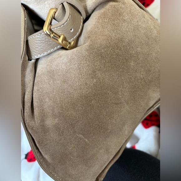 Viral Anna Paola Genuine Taupe Italian  Leather & Suede Satchel Tote - Picture 4 of 11